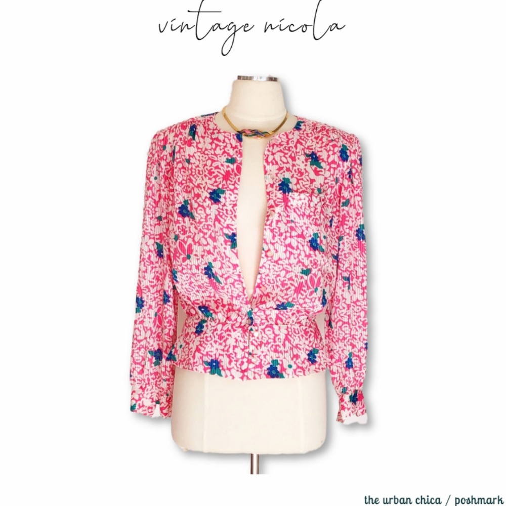 VTG NICOLA Floral Button Down Long Sleeve Blouse